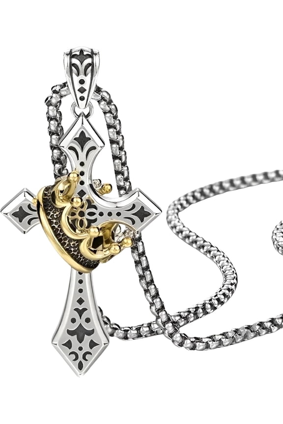 Silver-Plated Crown Cross Necklace For Women And Men - Retro Crucifix Of Thorns Pendant, Jesus Christ Cross Chain With Diadem