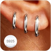 Leander 925 Sterling Silver Huggie Hoop Earrings Set for Women, Hypoallergenic Small Hoop Cartilage Earrings, Non Tarnish Cubic Zirconia Stackable Earrings for Multiple Piercings, 3 Pairs