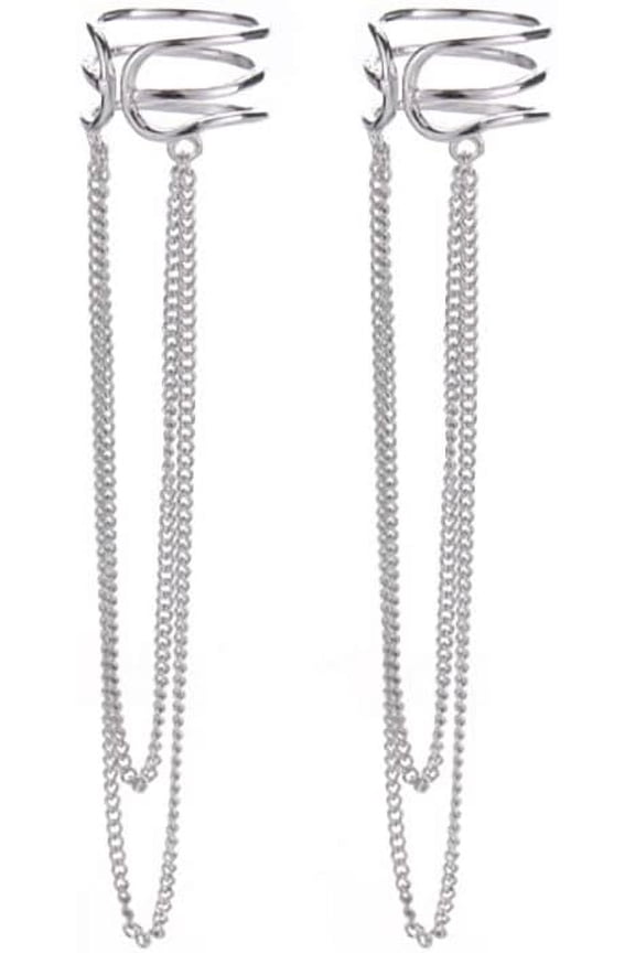 925 Sterling Silver No Piercing Cuff Earrings Chain for Women Wrap Earrings Tassel Clip On Ear