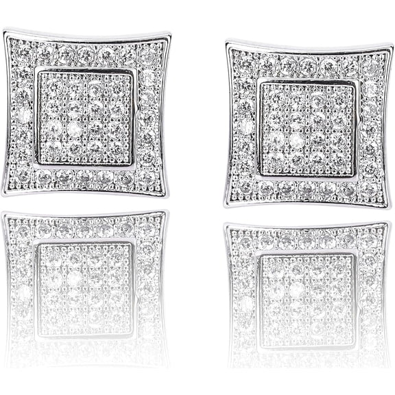 Leander 925 Sterling Silver Square Screw Stud Earrings 14K Gold Plated 5A+ Cubic Zirconia Iced Out Square Screw Back Hypoallergenic Cube Large Stud Earrings For Men Women