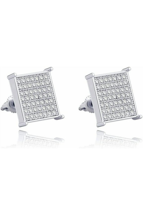 925 Sterling Silver Square Screw Stud Earrings 14K Gold Plated 5A+ Cubic Zirconia Iced Out Square Screw Back Hypoallergenic Cube Large Stud Earrings For Men Women