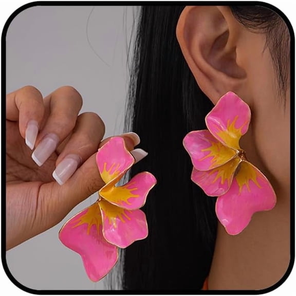Leander Boho Flower Earrings for Women, Gold Plated Enamel Floral Statement Dangle Earrings, Lightweight Hypoallergenic Drop Earrings for Daily Wear, Vacation & Special Occasions
