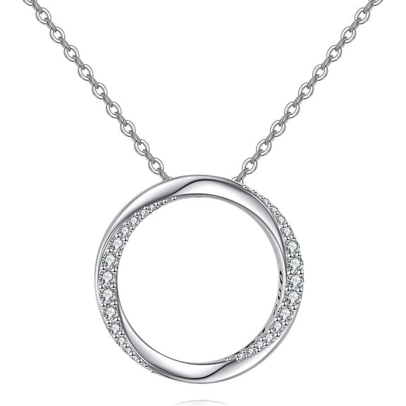 Leander Circle Necklace for Women 925 Sterling Silver Round Pendant Necklace Circle Jewelry Gifts for Women Lover Wife