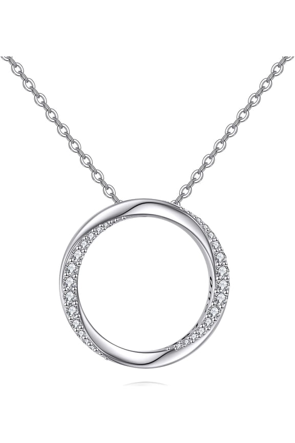 Circle Necklace for Women 925 Sterling Silver Round Pendant Necklace Circle Jewelry Gifts for Women Lover Wife