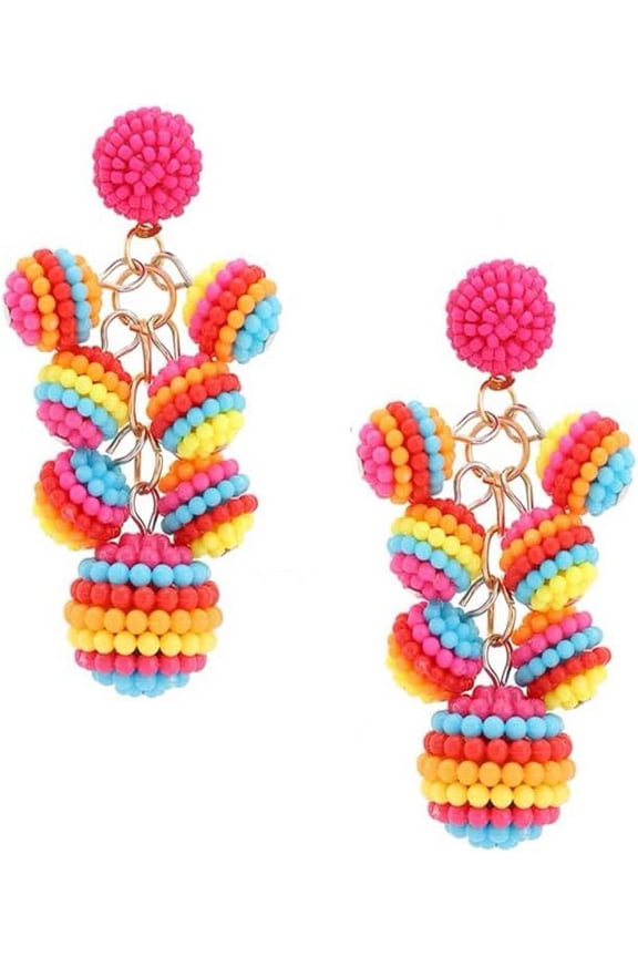 Colorful Acrylic Bead Dangle Earrings for Women, Boho Candy Beads Geometric Statement Drop Earrings, Lightweight Party Jewelry Gift