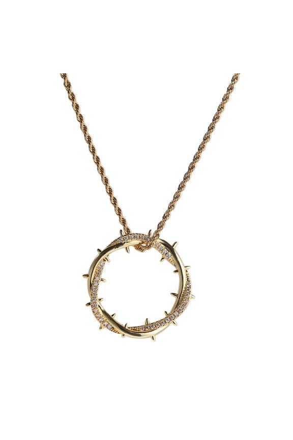 Crown Of Thorns with Cross Nails Pendant Iced Out Necklace for Women and Men 18K Gold Plated 5A CZ Necklace