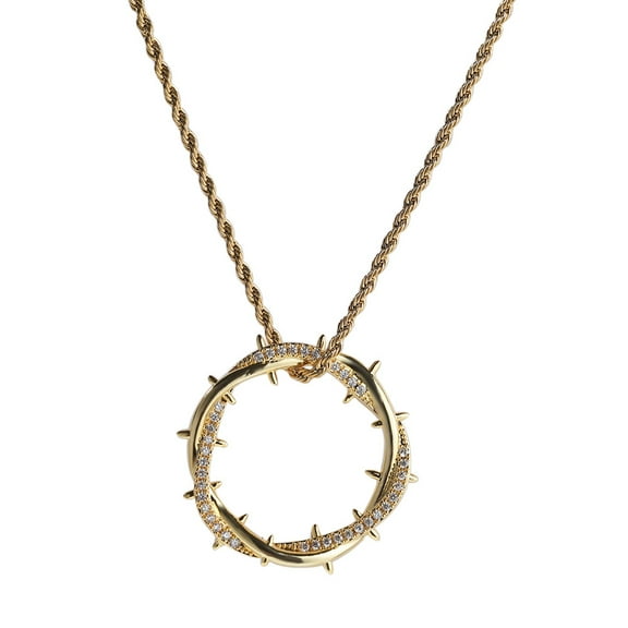 Leander Crown Of Thorns with Cross Nails Pendant Iced Out Necklace for Women and Men 18K Gold Plated 5A CZ Necklace