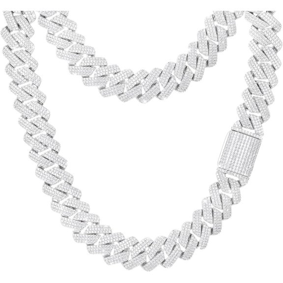 Leander Men's Cuban Necklace, Miami Zircon Cuban Necklace, 18k gold plated, 5A+ zircon, 12mm/14mm silver chain, hip-hop style, unisex.