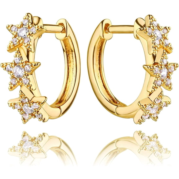 Leander Dainty Gold Star CZ Huggie Hoop Earrings 14K Gold Plated Charm Cubic Zirconia Huggies Earrings Minimalist Personalized Jewelry