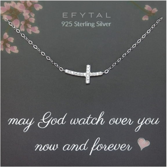 Leander Dainty Sterling Silver Sideways Cross Necklace, Baptism, Confirmation, First Communion Gift for Women, Christian Jewelry, Catholic Gift