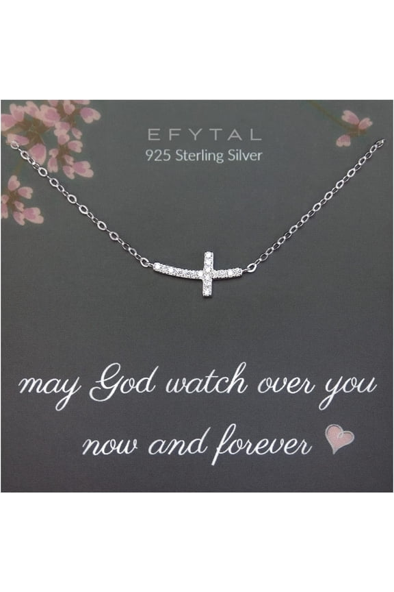Dainty Sterling Silver Sideways Cross Necklace, Baptism, Confirmation, First Communion Gift for Women, Christian Jewelry, Catholic Gift