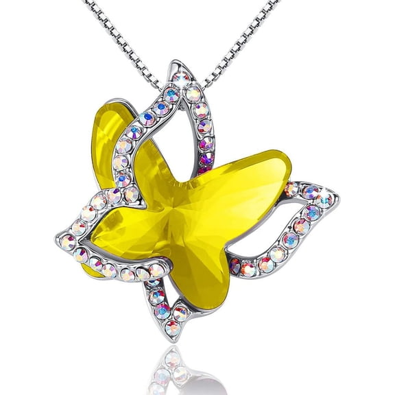 Leander Gift Butterfly Birthstone Crystal Necklace, Silver Tone with 18u201d+2u201d Chain, Necklace for Motheru2019s Day Anniversary Birthday Gifts for Women and Daughter