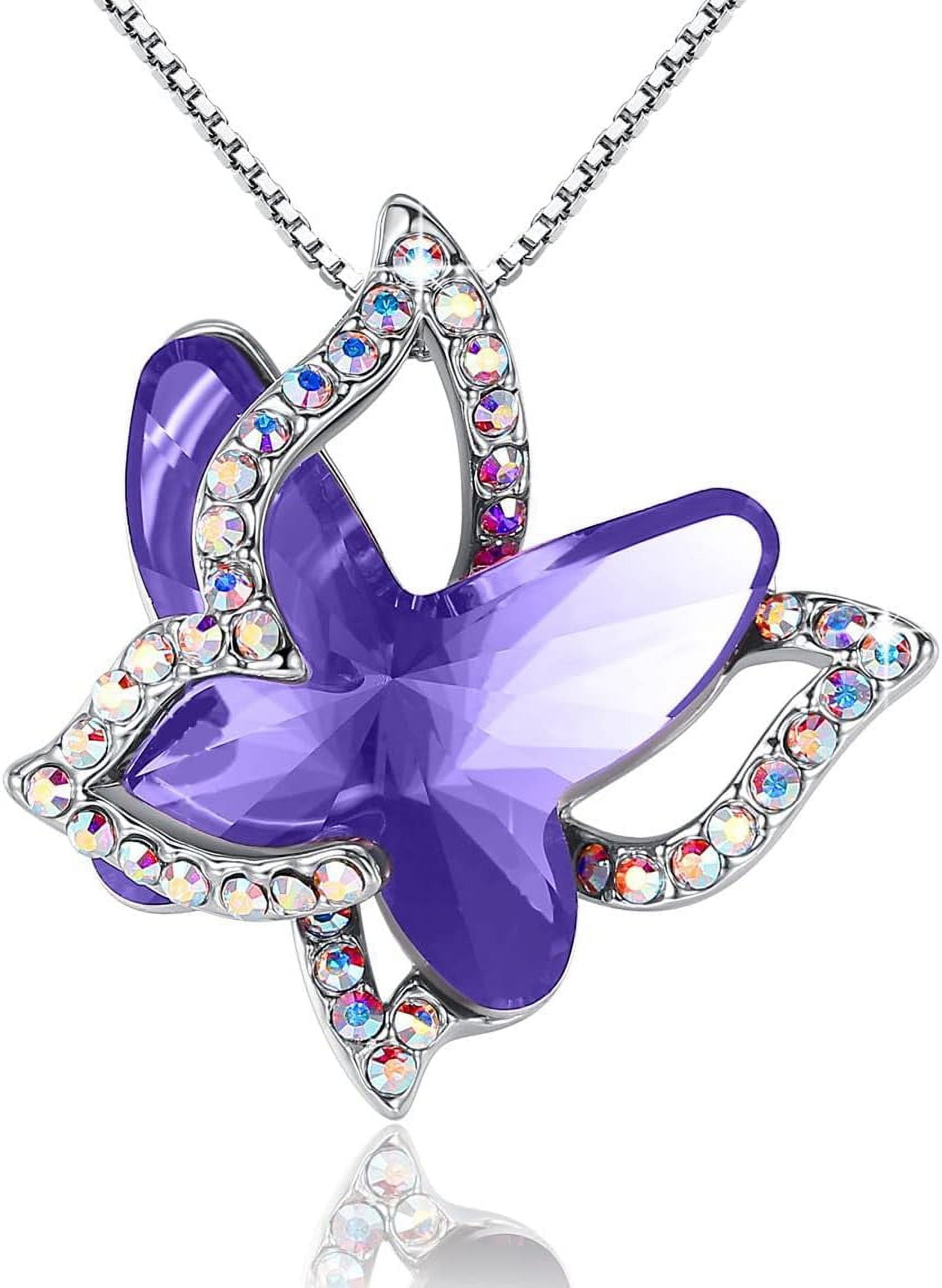 Leander Gift Butterfly Birthstone Crystal Necklace, Silver Tone with 18u201d+2u201d Chain, Necklace for Motheru2019s Day Anniversary Birthday Gifts for Women and Daughter
