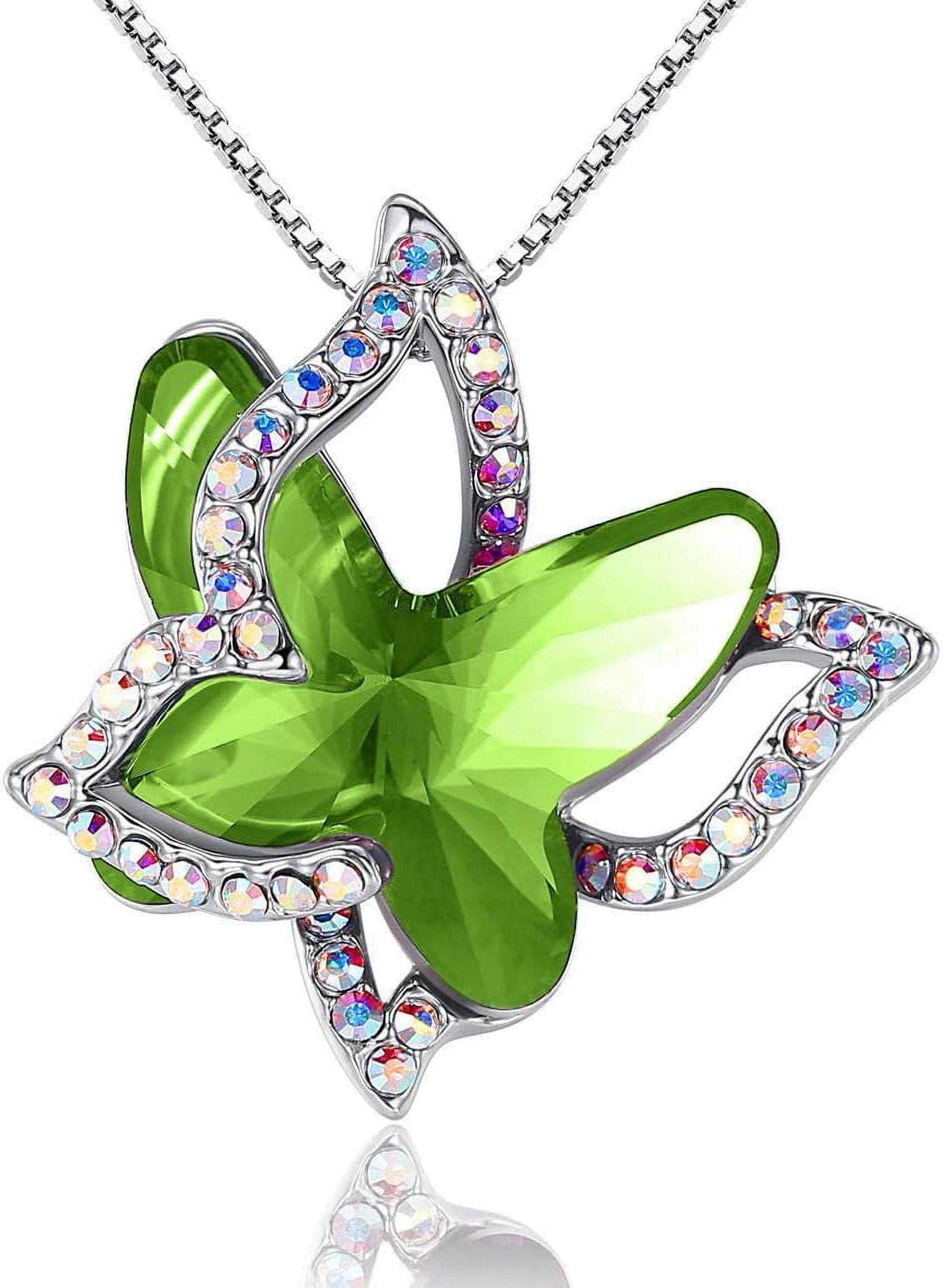 Leander Gift Butterfly Birthstone Crystal Necklace, Silver Tone with 18u201d+2u201d Chain, Necklace for Motheru2019s Day Anniversary Birthday Gifts for Women and Daughter