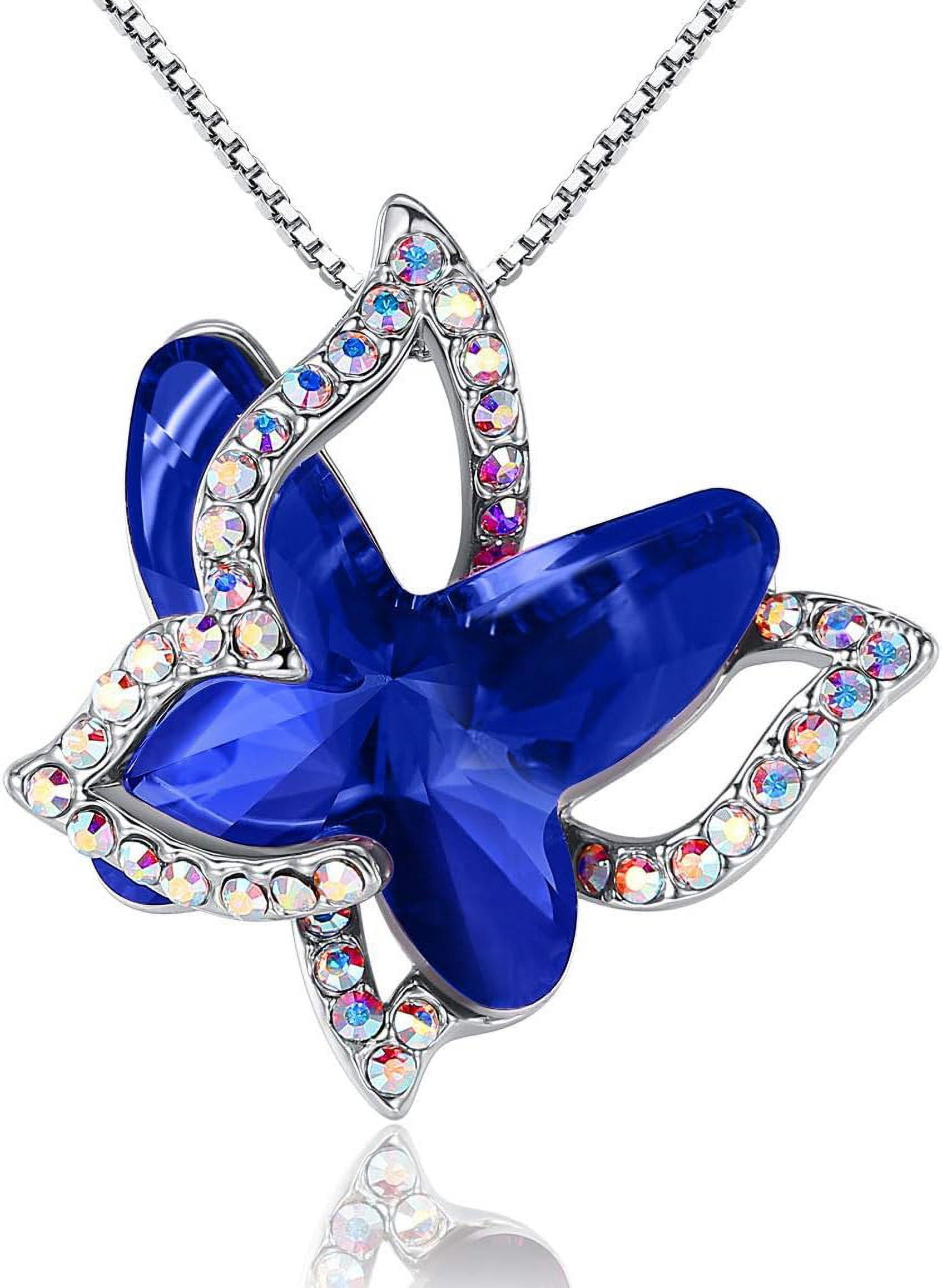Leander Gift Butterfly Birthstone Crystal Necklace, Silver Tone with 18u201d+2u201d Chain, Necklace for Motheru2019s Day Anniversary Birthday Gifts for Women and Daughter