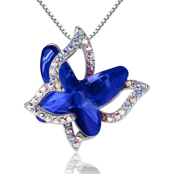 Leander Gift Butterfly Birthstone Crystal Necklace, Silver Tone with 18u201d+2u201d Chain, Necklace for Motheru2019s Day Anniversary Birthday Gifts for Women and Daughter