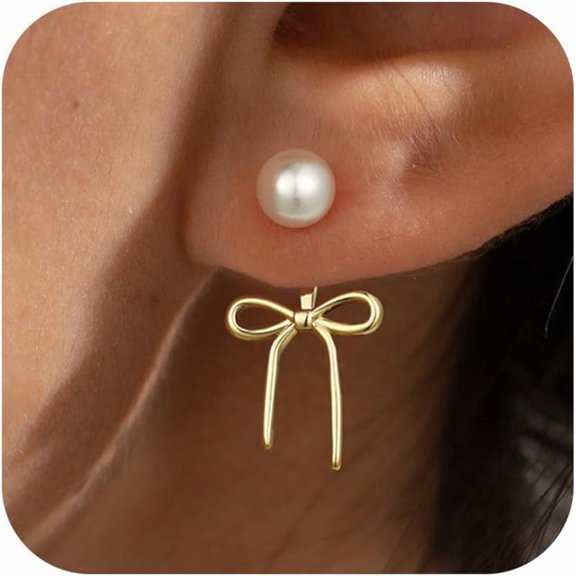 Leander Gold Bow Earrings for Women – Easter Gift, Hypoallergenic Bow Jewelry with Zircon and Pearl, Hoop, Stud and Drop Earrings, Elegant Gift for Birthday, Wedding, Holiday