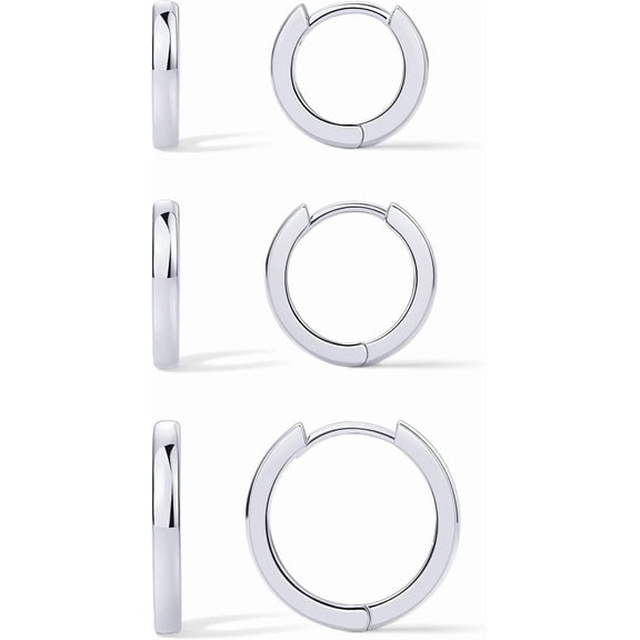 Leander Gold Hoop Earrings for Women, 3 Pairs 14K Gold Plated Huggie Earrings Set with CZ Accents Hypoallergenic 925 Sterling Silver Posts Jewelry Gift