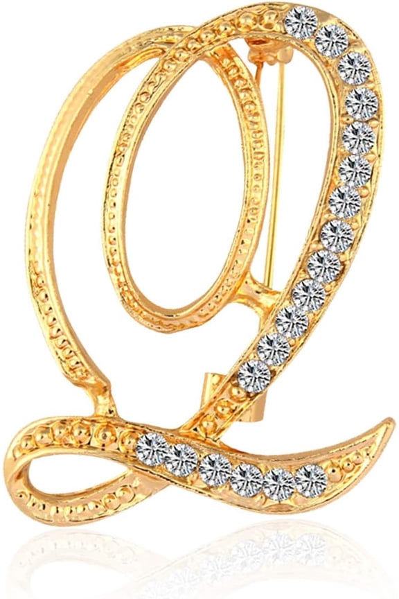 Gold Tone Monogram Brooch, Personalized Crystal Initial Letter Lapel Pin for Women Men Jacket Coat Suit Professional Jewelry Gift A-Z
