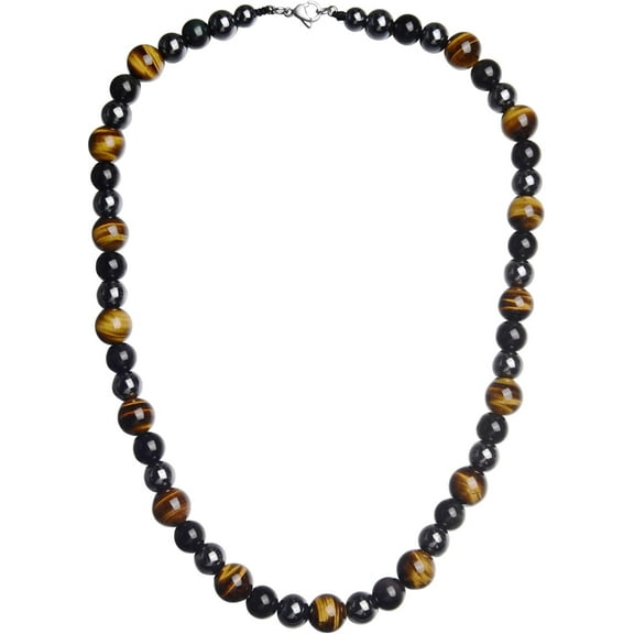 Leander Healing Crystal Black Obsidian Tiger Eye and Hematite Beads Necklace Triple Protection Necklace for Men Women