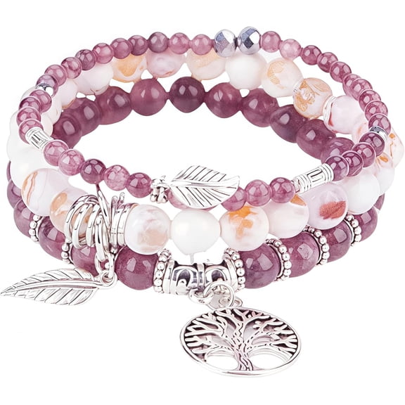 Leander Healing Crystal Bracelets for Women, 8mm Beaded Natural Stone Stretch Chakra Bracelets Tree of Life Bracelet Jewelry Gifts for Women