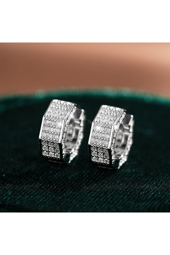 Hip-Hop Hot Shot S925 Sterling Silver Moissanite Stud Earrings with Luxurious Square Settings, European and American Style for Both Men and Women