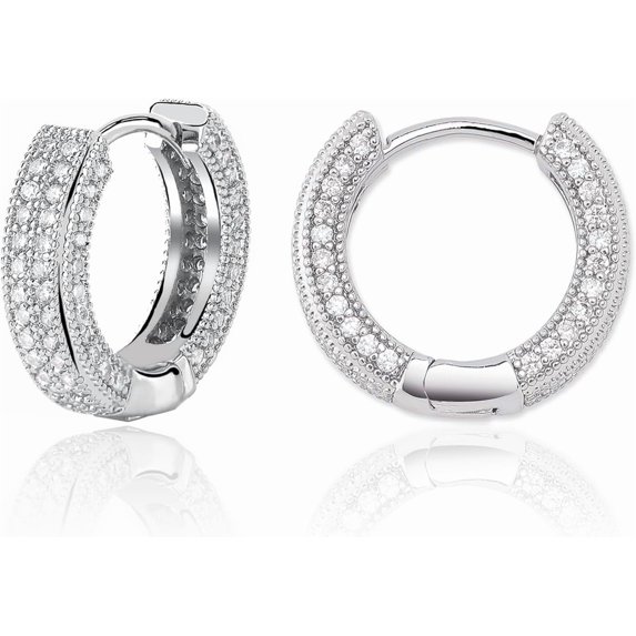 Leander Hoop Earrings for Women - Silver Chunky Huggie Earrings Pink & Green 5A+Cubic Zirconia Cartilage Earrings Jewelry For Women