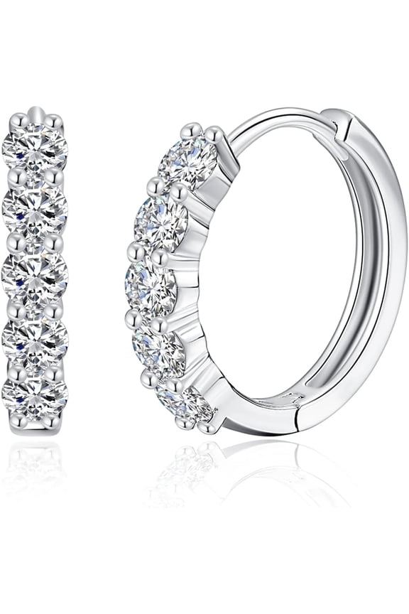 Huggie Ear Cuffs - Moissanite Stud Earrings, Hypoallergenic Sterling Silver with 18K White Gold Plating