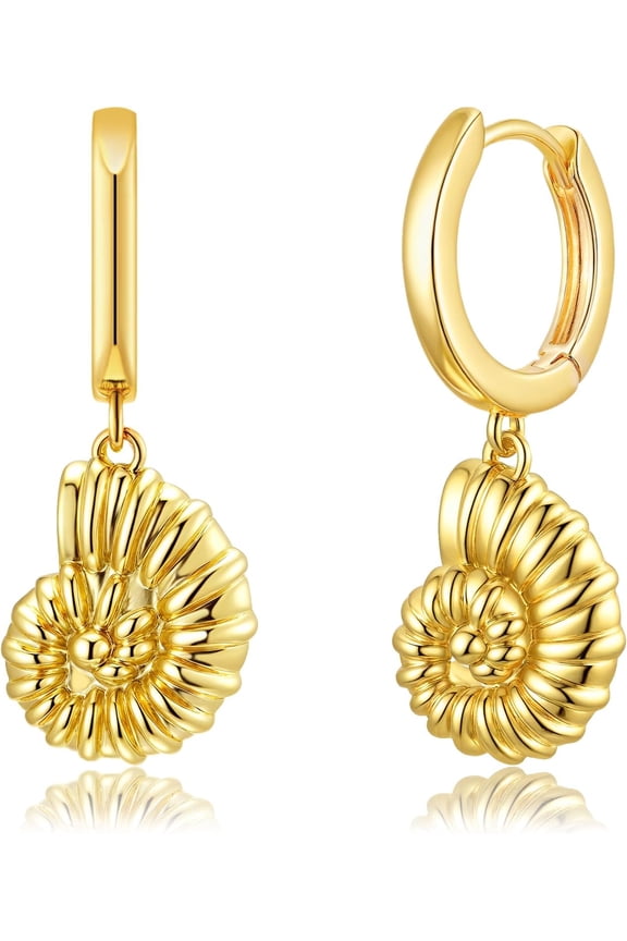 Huggie Earrings for Women - 14K Gold Plated Beach Sea Drop Dangle Earrings - Starfish Butterfly Moon Star Seashell Beachy Jewelry