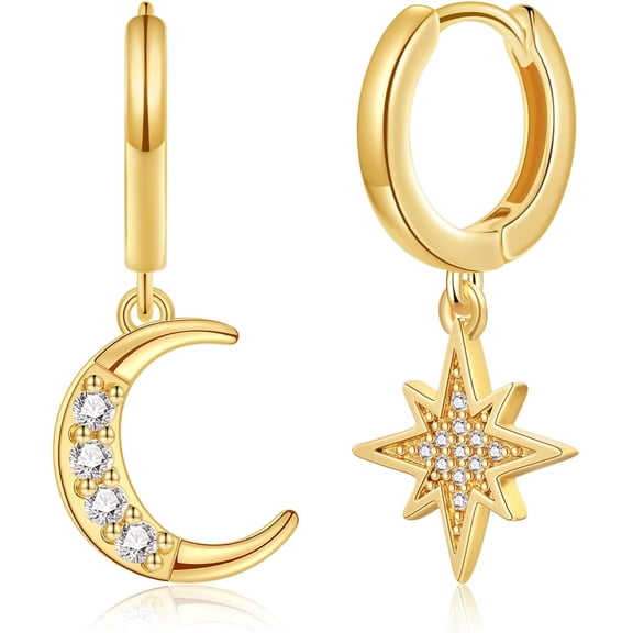 Leander Huggie Earrings for Women - 14K Gold Plated Beach Sea Drop Dangle Earrings - Starfish Butterfly Moon Star Seashell Beachy Jewelry