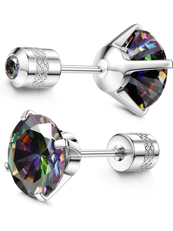 Hypoallergenic Titanium Screw Earrings for Sensitive Ears 5A Cubic Zirconia Titanium Stud Earrings for Unisex, Double-Sided Earrings Pierced Earrings Jewelry