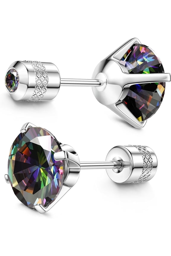 Hypoallergenic Titanium Screw Earrings for Sensitive Ears 5A Cubic Zirconia Titanium Stud Earrings for Unisex, Double-Sided Earrings Pierced Earrings Jewelry