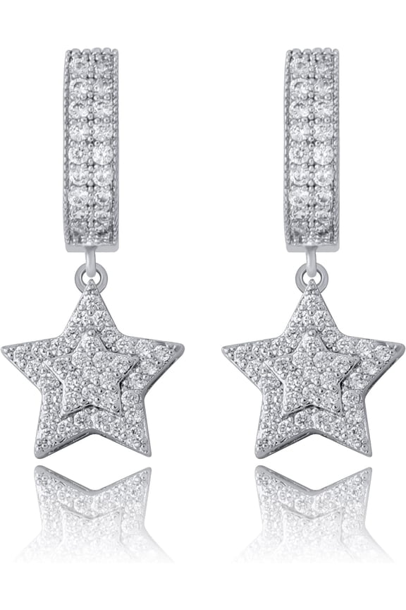 Iced Out Dangle Hoop Earrings 14K Golden Plated 5A+ Cubic Zirconia Star Pin Lock Key Cartilage Hoop Dangle Drop Earrings For Men Women