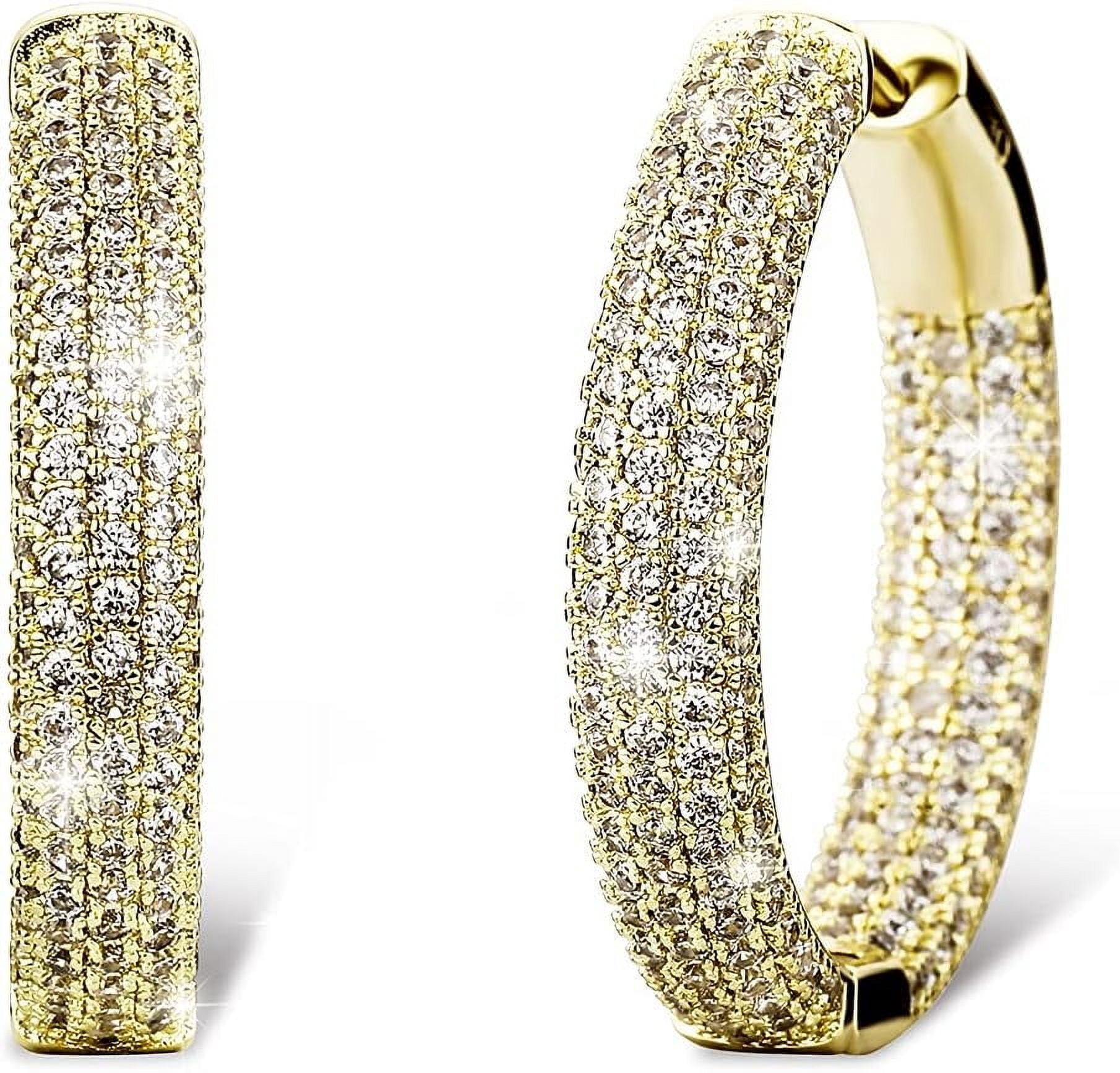 Leander Iced Out Hoop Earrings Cubic Zirconia Huggie Cartilage Cuff Hypoallergenic 14K Gold Plated Luxury Fashion Round Circle Earrings For Men Women