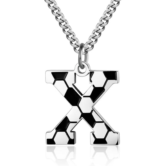 Leander Initial A-Z Letter Soccer Necklace for Men - Charm Pendant With Stainless Steel Silver Chain 22inch - Personalized Gift
