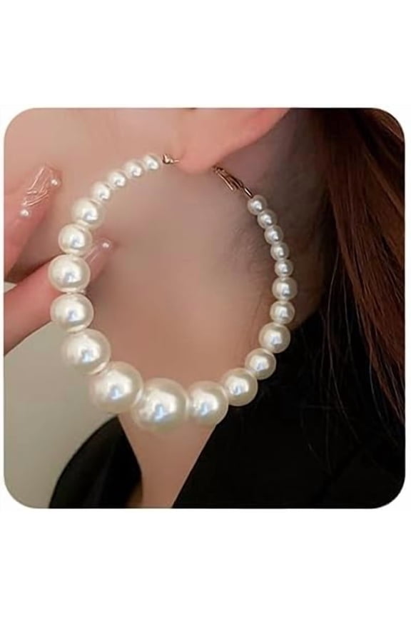 Large Pearl Dangle Hoop Earrings for Women, Fashion Statement Drop Earrings, Lightweight Chunky Pearl Jewelry, Halloween Birthday Christmas Party Gift for Her
