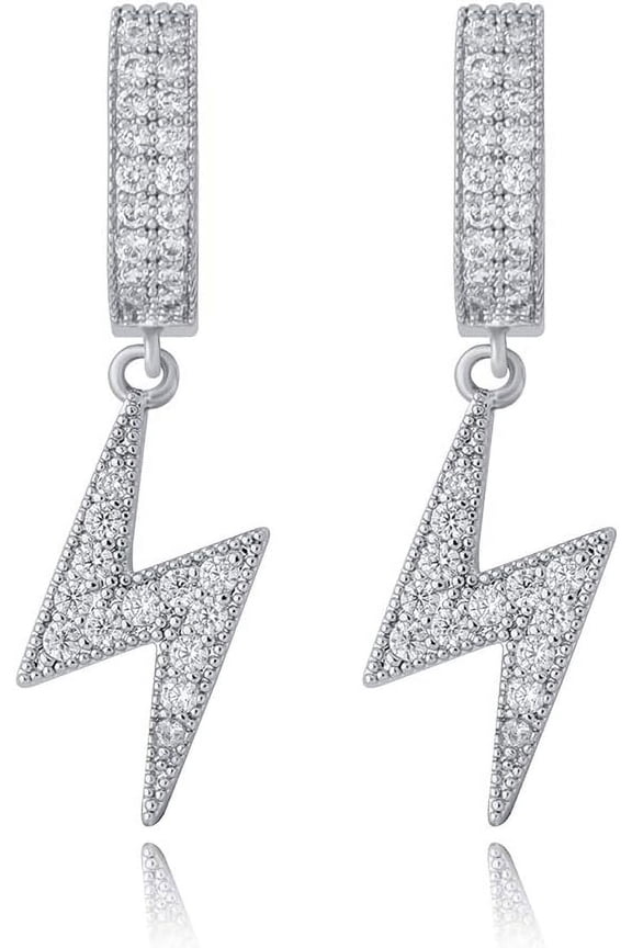 Lightning Bolt Dangle Earrings 14K Gold Plated 5A+ Cubic Zirconia Hanging Hoop Lightning Drop Cool Dangling Earrings For Men Women Trendy
