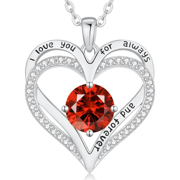 Leander Love Heart Birthstone Necklaces for Women, Birthday Gift for Women, Anniversary Jewelry for Wife Her, 925 Sterling Silver Pendant Necklace, Mother's Day Gift