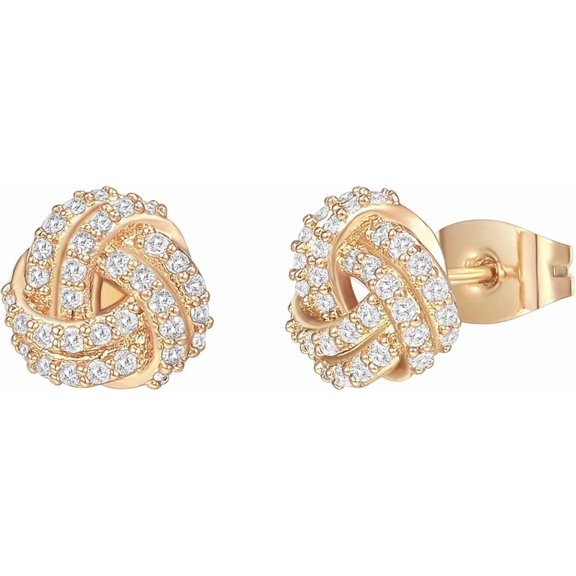 Leander Love Knot Stud Earrings for Women, 14K Gold Plated 925 Sterling Silver Post Hypoallergenic Cubic Zirconia Earrings, Elegant Dainty Gold Earrings for Sensitive Ears, Gift for Women