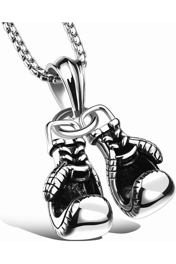 Men Punk Stainless Steel Boxing Gloves Chain Pendant Necklace