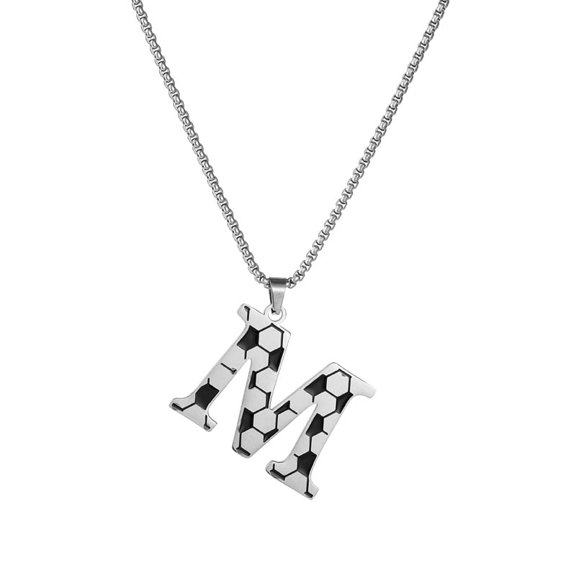 Leander Men's A-Z Letter Soccer Necklace - Pendant with 23.62-inch Stainless Steel Silver Chain - Personalized Gift
