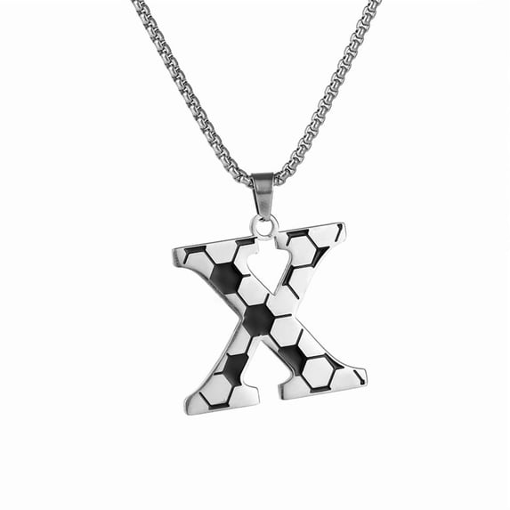Leander Men's A-Z Letter Soccer Necklace - Pendant with 23.62-inch Stainless Steel Silver Chain - Personalized Gift