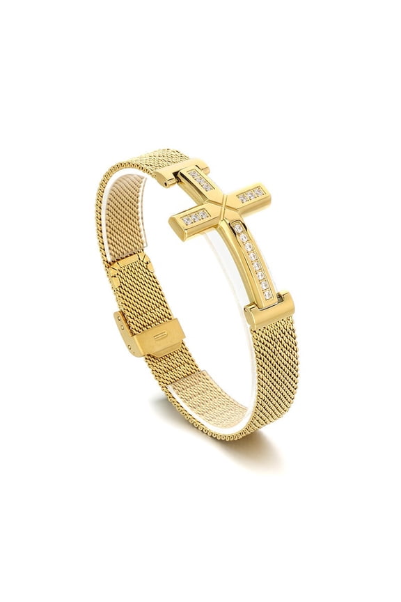 Men's Cross Bracelet, Titanium Steel Zircon Bracelet and Chain Bracelet, Fashionable Women's Wristband