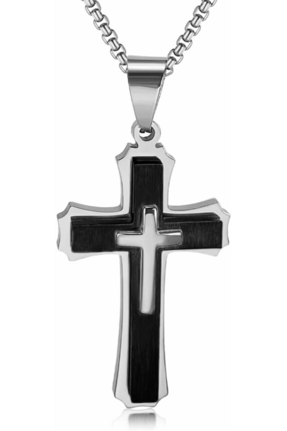 Men's Cross Pendant Necklace Large Stainless Steel Cross Pendant Necklace for Men Women