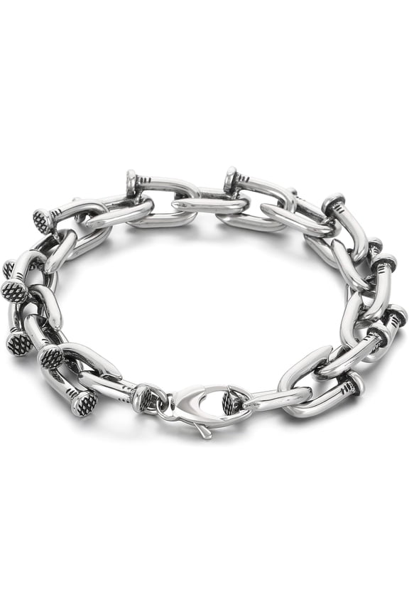 Men's Rivet Stainless Steel Bracelet, Steel Nail Gothic Vintage Link Chain Hip Hop Biker Punk Rock Edgy Streetwear Jewelry Gift 8.66"-9.05"