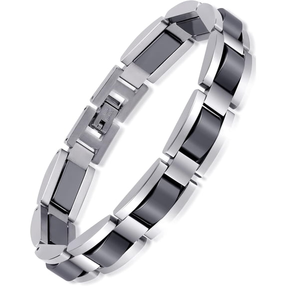 Leander Mens Magnetic Bracelets, Classic Balck Titanium Stainless Steel Bracelet with Natural Hematite Magnet Stones,Men's Jewelry Gifts, 8.66 inch