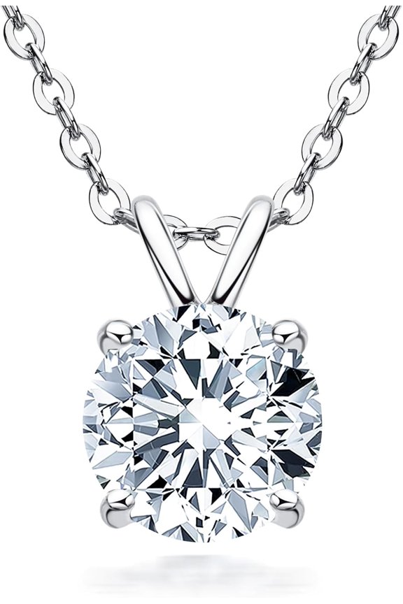 Moissanite Necklace for Women, 1CT, 2CT, 3CT, 4CT Solitaire Moissanite Pendant Necklace, D-E Color with GRA Certificate, 925 Sterling Silver with 18K Gold Plating, Mother Mom Wife Girlfriend Gifts with Jewelry Box Packed