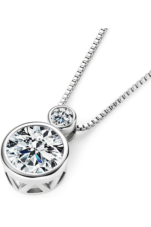 Moissanite Necklace for Women, Solitaire Pendant, D Color Round Cut 925 Sterling Silver Necklace, GRA Certified, 18+2 inch Box Chain