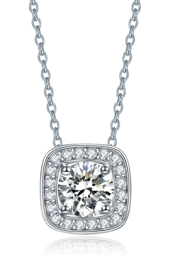 Moissanite Solitaire Pendant Necklaces for Women Sterling Silver with 18K White Gold Plated 1-3 Carat D Color VVS1 Clarity Mossanite Jewelry for Women