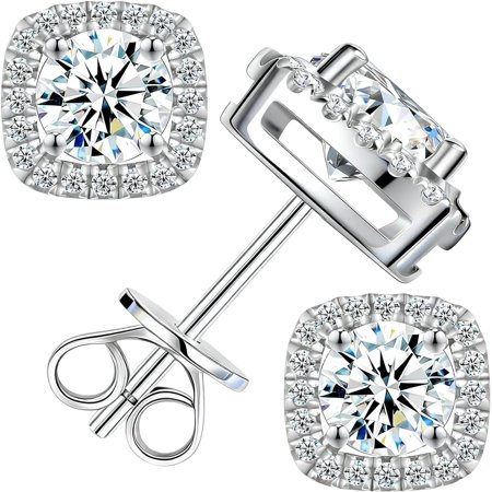 Leander Moissanite Stud Earrings 0.5-3 CT D Color VVS1 Lab Cultured Diamond, 925 Sterling Silver 18K White Gold Plated Flat Back Hypoallergenic Earrings for Women